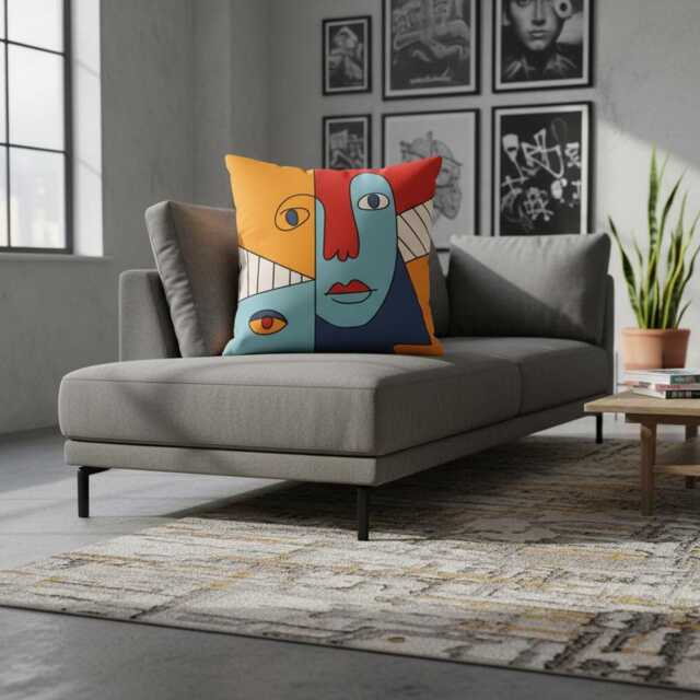 Geometric Abstract Face Pillow - Cubist Portrait Cushion Stained Glass Art Decor Series 3 Of 4 - image 1