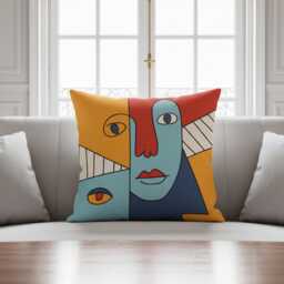 Geometric Abstract Face Pillow - Cubist Portrait Cushion Stained Glass Art Decor Series 3 Of 4 - thumbnail 2