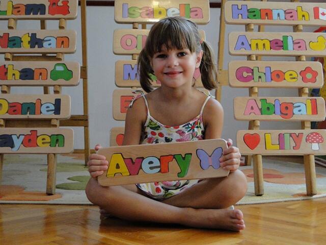 Personalized Name Puzzle, Custom Wooden Letter Gift, Newborn Free Engraving Message, Avery - image 1