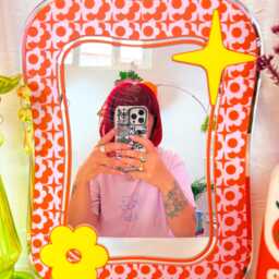 Groovy Pattern Square Blob Mirror - Orange & Pink - thumbnail 4