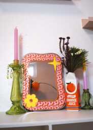 Groovy Pattern Square Blob Mirror - Orange & Pink