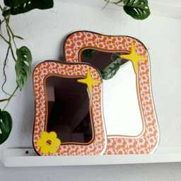 Groovy Pattern Square Blob Mirror - Orange & Pink - thumbnail 2