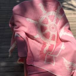 Large Turkish Muslin Cotton Beach Towel, Hand-Loomed Cover Up - thumbnail 3