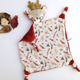 Reindeer Baby Comforter, Deer Security Blanket, Double Gauze Cotton & Minky Lovey, Woodland Nursery - thumbnail 2