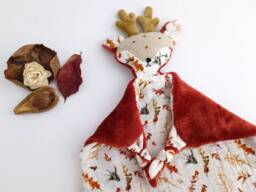Reindeer Baby Comforter, Deer Security Blanket, Double Gauze Cotton & Minky Lovey, Woodland Nursery