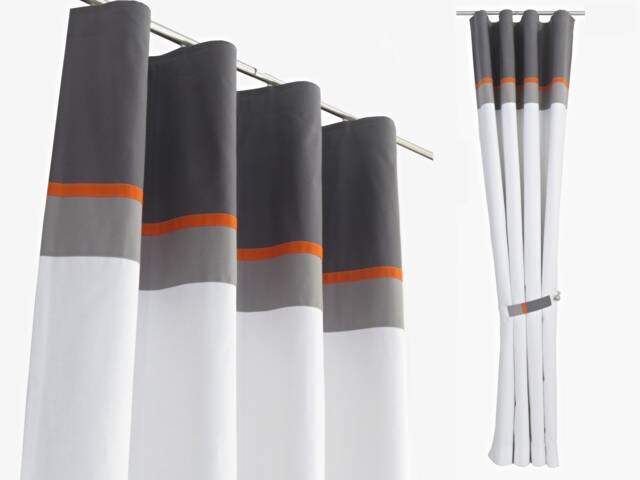 Mid Century Black White Orange Curtains Panels With Lining, Modern Curtains, Made To Measure Minimalist Window Drapes - image 1