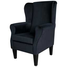 Matt Black Velvet Wingback Armchair - Luxury Fireside Accent Chair Handmade in Britain - thumbnail 3