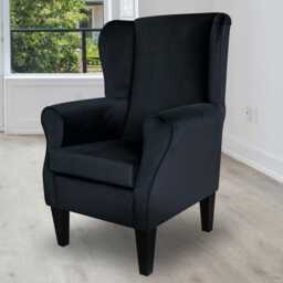 Matt Black Velvet Wingback Armchair - Luxury Fireside Accent Chair Handmade in Britain