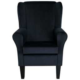 Matt Black Velvet Wingback Armchair - Luxury Fireside Accent Chair Handmade in Britain - thumbnail 2