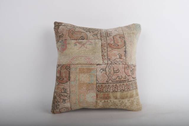 Vintage Turkish Kilim Pillow Cover Handwoven Wool Rug Cushion - 16x16 - image 1