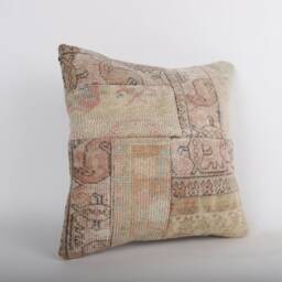 Vintage Turkish Kilim Pillow Cover Handwoven Wool Rug Cushion - 16x16 - thumbnail 2