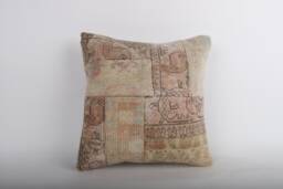 Vintage Turkish Kilim Pillow Cover Handwoven Wool Rug Cushion - 16x16 - thumbnail 1