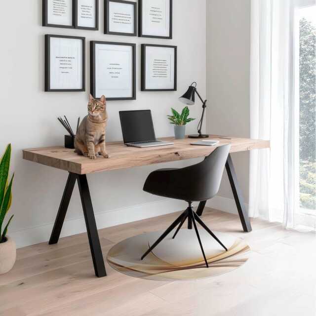 Delicate Lines Of Abstraction Computer Chair Mat, Beige Office Abstract Vinyl Floor Protector, Protector - image 1