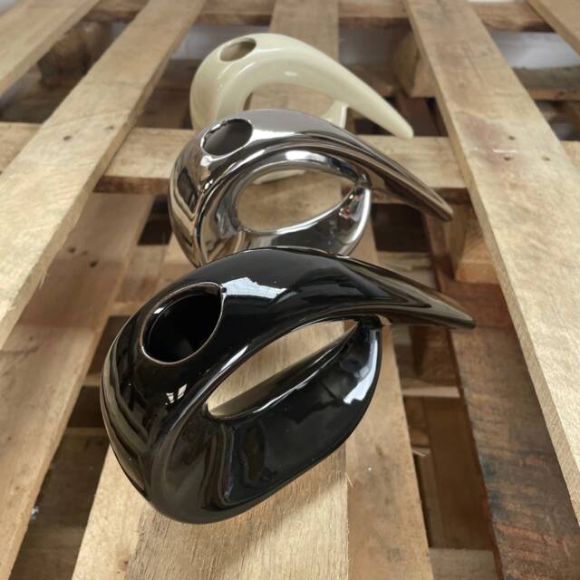 Ceramic Comma Vase in 3 Colours - Black, Cream, Metallic. 10cm Tall X 20cm Wide Small For Modern Display, Ornamental Use, Craft Project - image 1