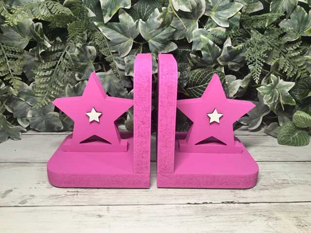 Wooden Star Bookends - Nursery Kids Bedroom Decor Custom Painted Shelf - image 1