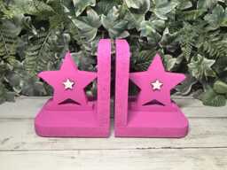 Wooden Star Bookends - Nursery Kids Bedroom Decor Custom Painted Shelf - thumbnail 1