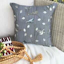 Gray Art Silk Throw Pillow Cover, 16x16 Sequined Birds, Contemporary Cushion Cover - Pigeon Story - thumbnail 3