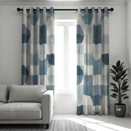 Blue Abstract Geometric Curtains, Modern Minimalist Pattern Drapes, Contemporary Art Style Window Panels, Custom Made To Measure Curtains