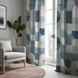 Blue Abstract Geometric Curtains, Modern Minimalist Pattern Drapes, Contemporary Art Style Window Panels, Custom Made To Measure Curtains - thumbnail 2