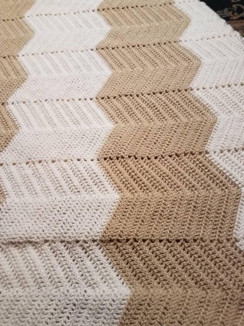 Cream & Beige Blanket, Dbl Stiches, Crocheted