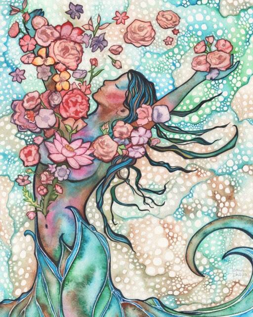 Tidal Bloom Watercolor Painting Gaia Goddess Art Print - image 1
