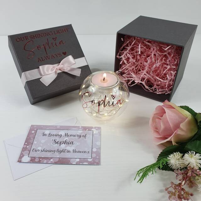 Personalised Memorial Glass Ball Candle With Led Lights & Gift Box - image 1