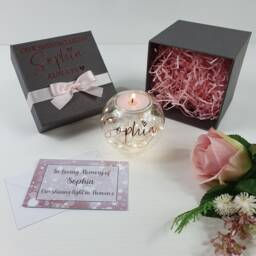 Personalised Memorial Glass Ball Candle With Led Lights & Gift Box - thumbnail 1