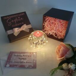 Personalised Memorial Glass Ball Candle With Led Lights & Gift Box - thumbnail 2