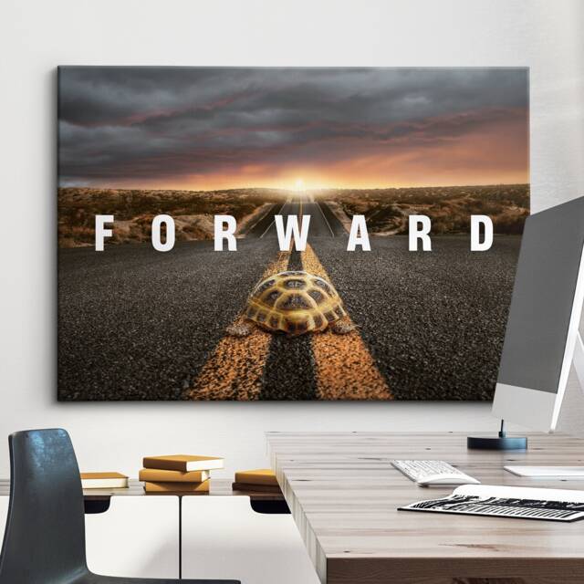 Moving Forward Turtle Long Road Motivational Inspirational, Framed Canvas Wall Art Poster Print, Home Office & Room Decor, Gift Idea - image 1
