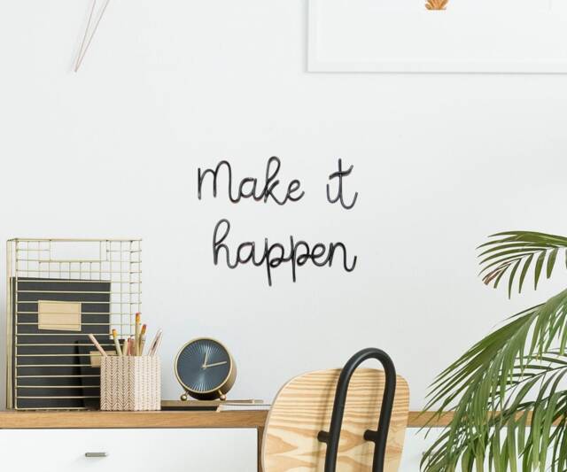 Make It Happen Sign Wire Words Office Bedroom Wall Art Decor, Quote Motivational Art, Inspirational - image 1