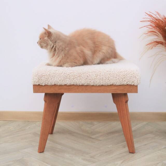 Boucle Ottoman, Mid Century Footstool, Handmade - image 1