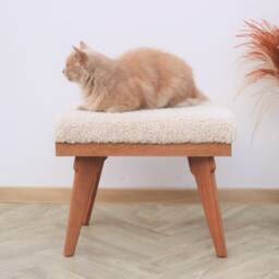 Boucle Ottoman, Mid Century Footstool, Handmade - thumbnail 1