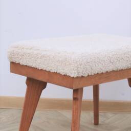 Boucle Ottoman, Mid Century Footstool, Handmade - thumbnail 2