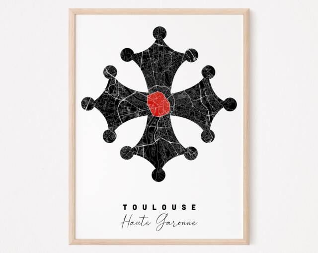 Toulouse - Original Map Of Toulouse/ City Toulouse, Toulouse Poster, Design, France, Europe, Decoration, Print, Wall Print - image 1