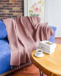 Pink Big Waffle High Quality Turkish Cotton Throw Blanket, Couch Cozy Sofa Cover, Bed Spread, Porch Blanket - thumbnail 1