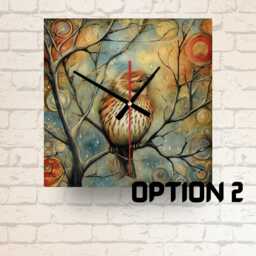 Square Glass Wall Clock - Klimt Style Bird Tree Art Nature D??cor - thumbnail 2