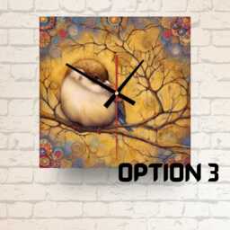 Square Glass Wall Clock - Klimt Style Bird Tree Art Nature D??cor - thumbnail 3