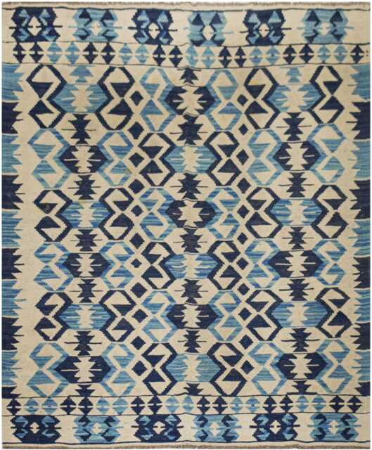 Handwoven Kilim Rug Blue & Grey Wool, Tribal Design - 182 X 129cm - image 1