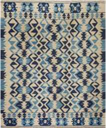 Handwoven Kilim Rug Blue & Grey Wool, Tribal Design - 182 X 129cm - thumbnail 1