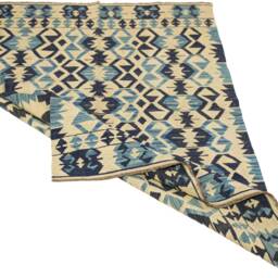 Handwoven Kilim Rug Blue & Grey Wool, Tribal Design - 182 X 129cm - thumbnail 4