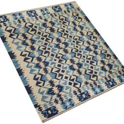 Handwoven Kilim Rug Blue & Grey Wool, Tribal Design - 182 X 129cm - thumbnail 2