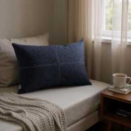 Blue Denim Pillow Cover - Scandinavian Modern Farmhouse Cushion - thumbnail 2