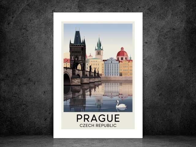 Prague Czech Republic Travel Poster - Vintage Wall Print Destination City Landscape Art A5 A4 A3 Framed Or Unframed - image 1