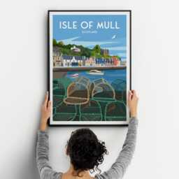 Isle Of Mull Travel Poster - A4 To A1 Wall Art Print - Tobermory Harbour Illustration Scotland Coastal - thumbnail 3