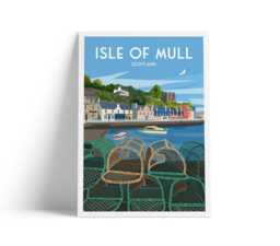 Isle Of Mull Travel Poster - A4 To A1 Wall Art Print - Tobermory Harbour Illustration Scotland Coastal - thumbnail 1