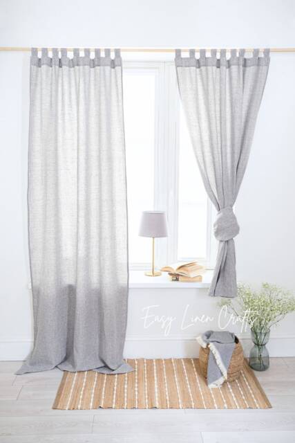 Set Of 2 Linen Semi Sheer Curtain Panels With Tab Top For Window Treatments - Stonewashed Natural Curtains Custom Drapes - image 1