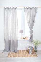 Set Of 2 Linen Semi Sheer Curtain Panels With Tab Top For Window Treatments - Stonewashed Natural Curtains Custom Drapes
