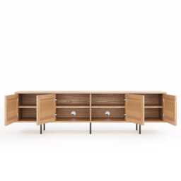 Walnut Sideboard - Mid-Century Modern Long Tv Stand With Slatted Doors - thumbnail 4