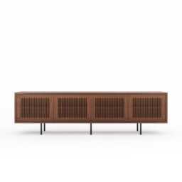 Walnut Sideboard - Mid-Century Modern Long Tv Stand With Slatted Doors - thumbnail 2