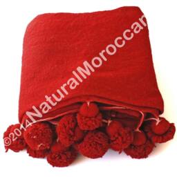 Moroccan Blanket With Pompom Loomed By Hand, Moroccan Throw, Bohemian , Berber Blanket, Wool Handmade Bedspread - thumbnail 4